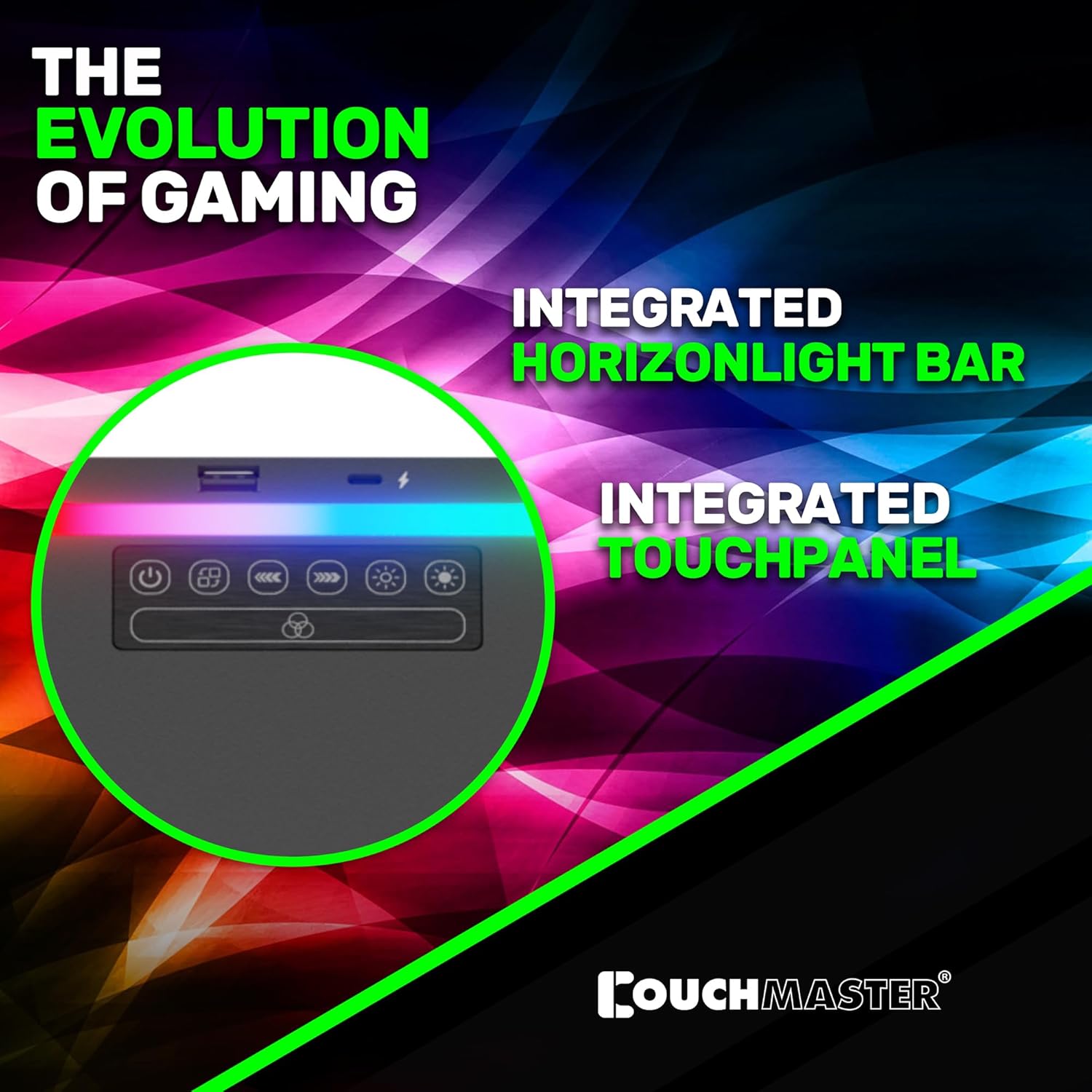 Couchmaster Lapboard³ with HORIZONLIGHT RGB Bar, Ultimate Ergonomic USB-Hub Gaming Lap Board for Couch and Bed, Large, Stable and Compatible with All Keyboards and Mice, Laptops, PCs, PS4/5, Xbox