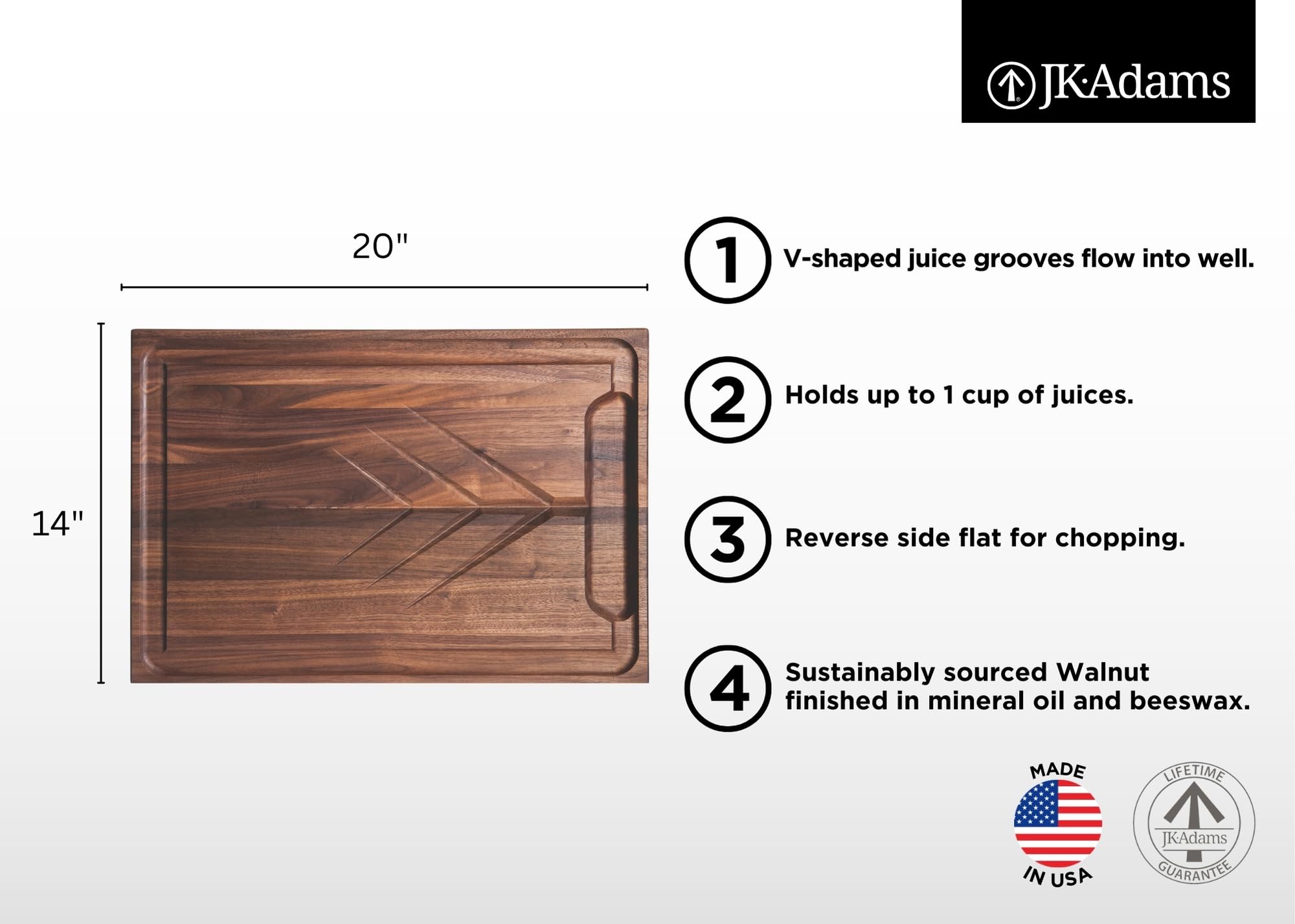 JK Adams Walnut Carving Board with Juice Grooves - 20x14 - Butcher Block Cutting Board - Great for Holiday Dinners - Image 3