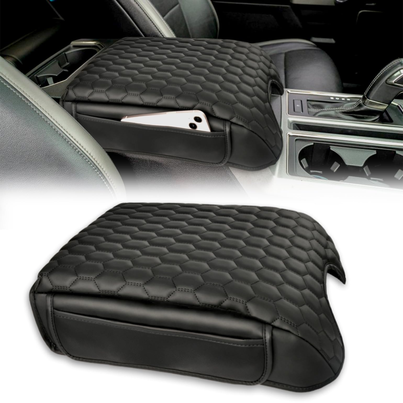 Center Console Cover 1.2'' Thickened with 2 Pockets, Bucket Seat