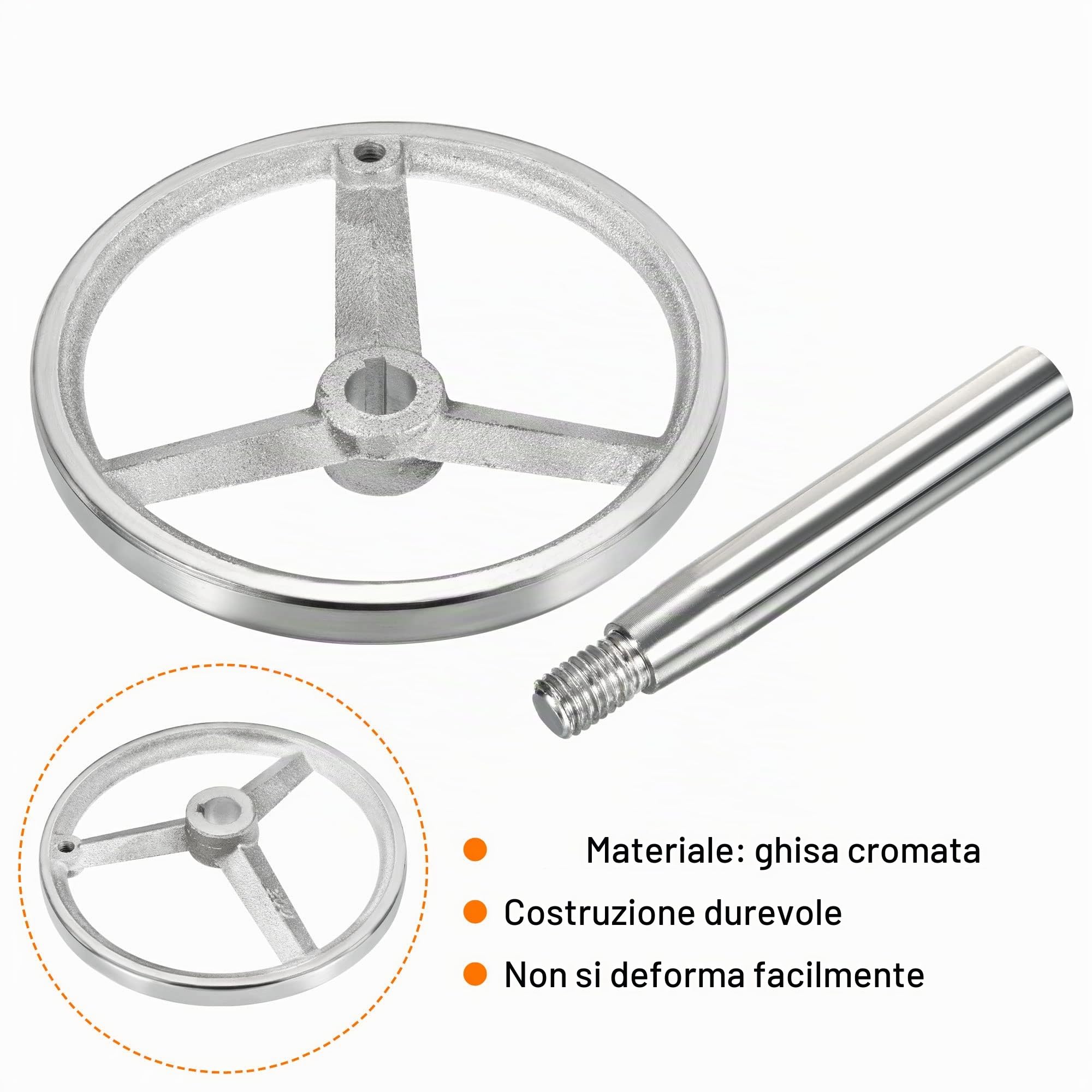 PATIKIL 193mm/7.6" Diametro Rotativo Volantino, 1pz Ghisa Cromato Placcato con Maniglia per Molti Tipi Di Fresatrici Macchine e Torni, Argento Tono