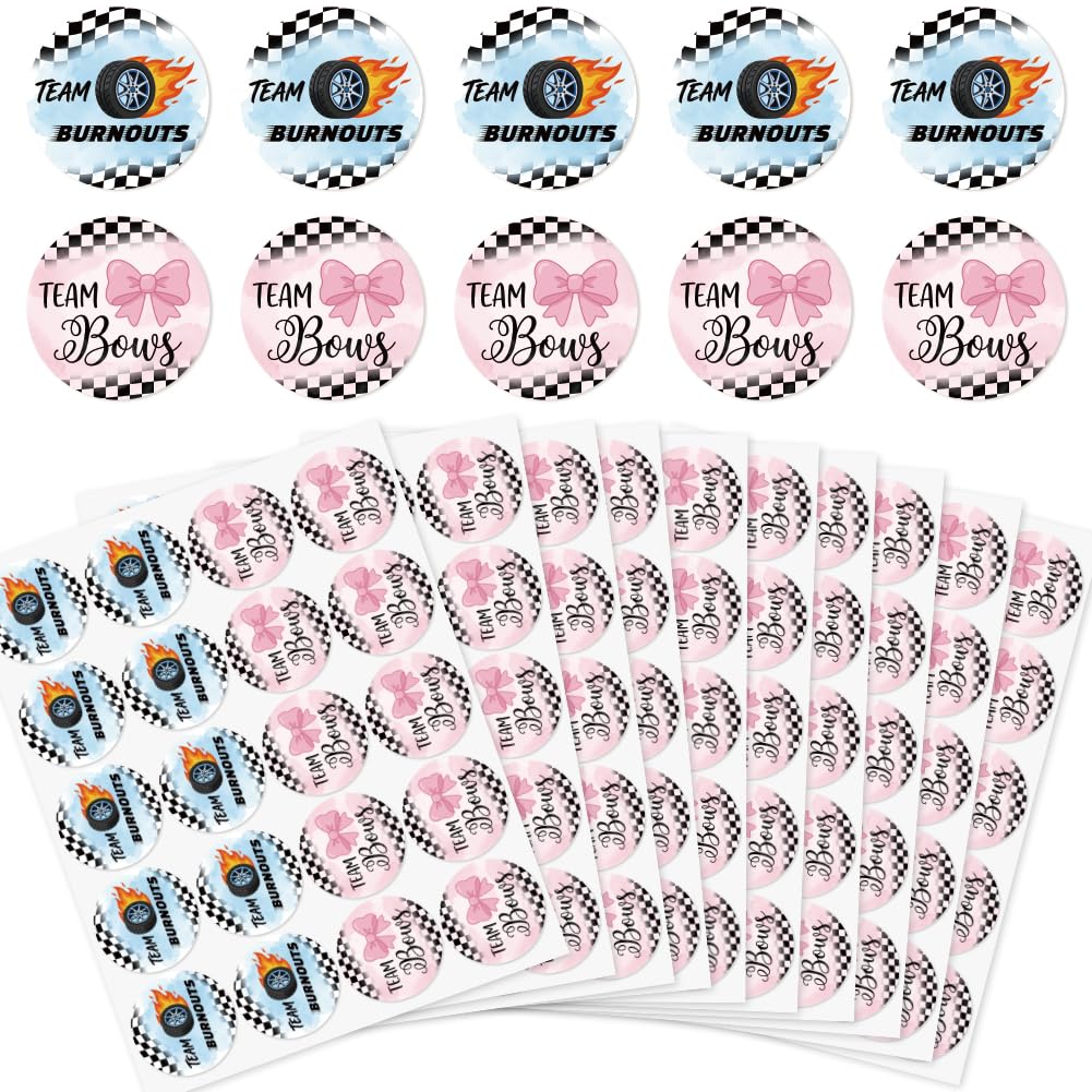 arricraft 200 Pcs Gender Reveal Stickers, 5cm/1.97inch Burnouts or Bows Round Self-Adhesive Gender Reveal Labels Decorations Party Supplies Stickers for Shower Party Voting Game Ideas