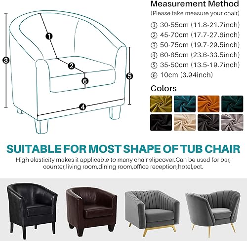 Miniatura 6 de Fundas de terciopelo para silla de bañera de 2 piezas con funda de cojín, fundas de alta elasticidad para sillón de club, funda protectora de