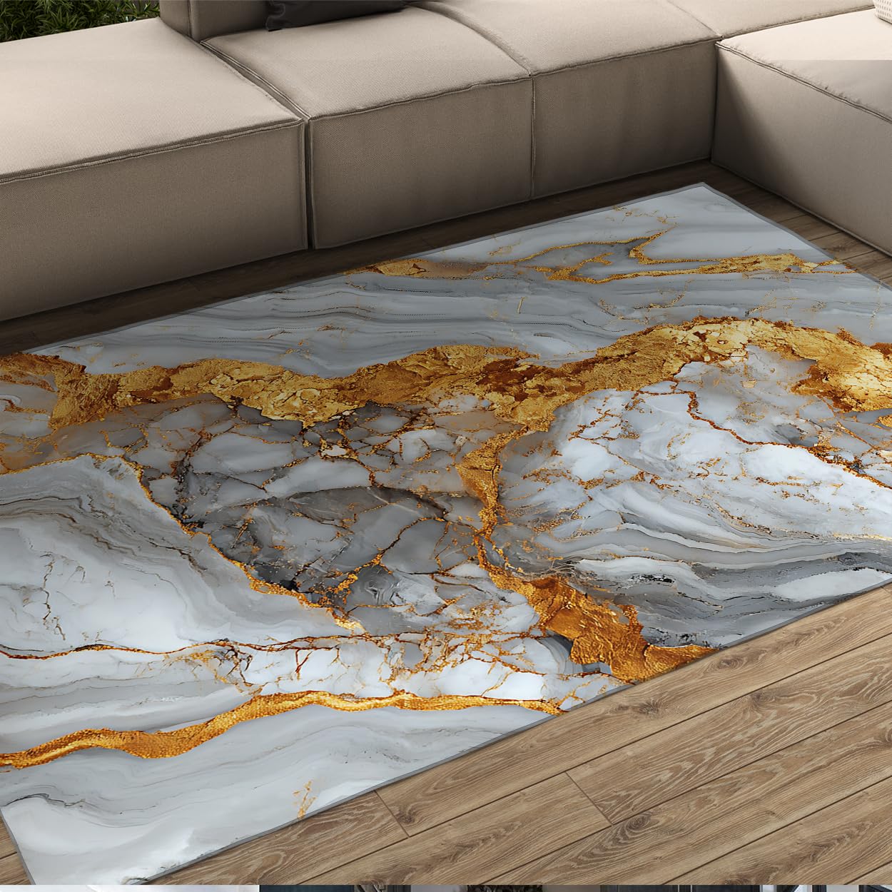 Tapis poil bas fin 120x150 lavable marbre pour entrée cuisine