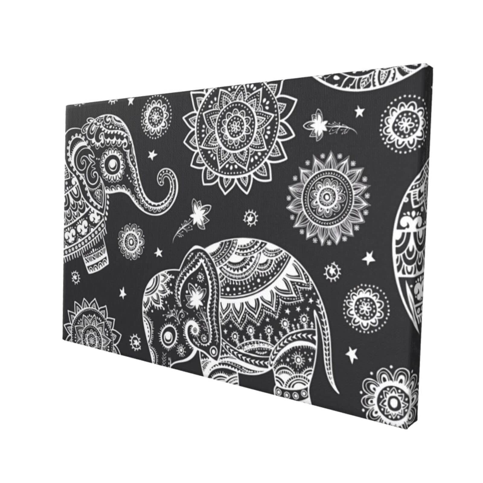 インド風装飾象 フレーム付き インド絵画 11x12インチ インド風装飾象