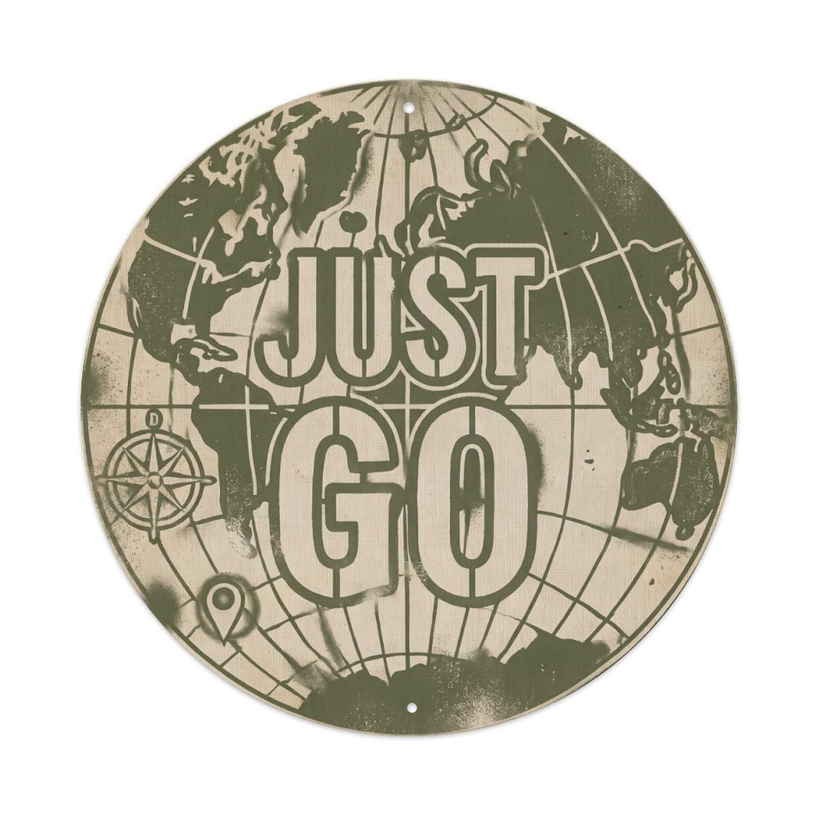 Yrnq 8X8inch Vintage Style Vintage World Map With Compass Just Go Track Metal Tin Sign