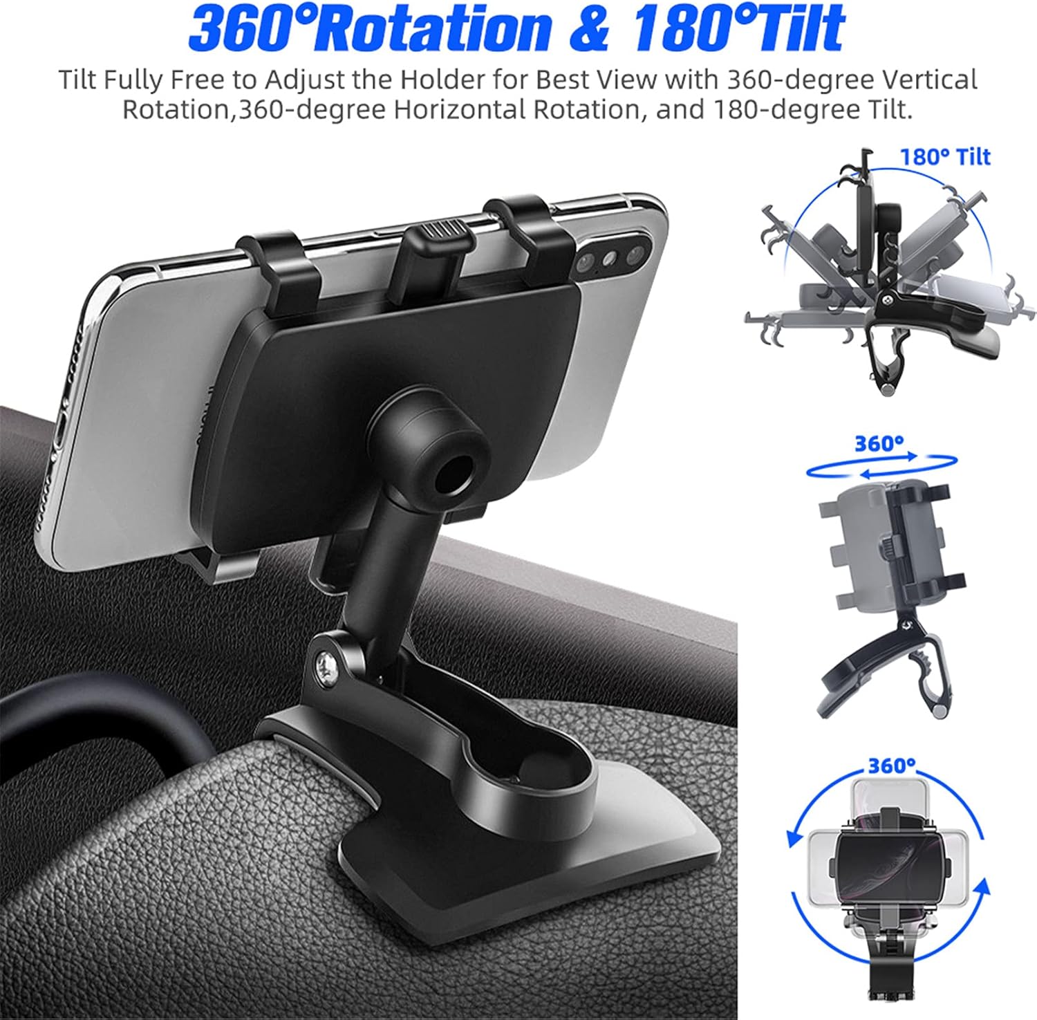 Phone Holder for Car Dashboard Mount 1200°Rotation Universal Car Cell Mobile Stands Rearview Mirror Sun Visor Car Automobile Cradles GPS Navigation Bracket for 3 to 7 Inch Smartphones Iphone12 Pro/11 : Cell Phones & Accessories