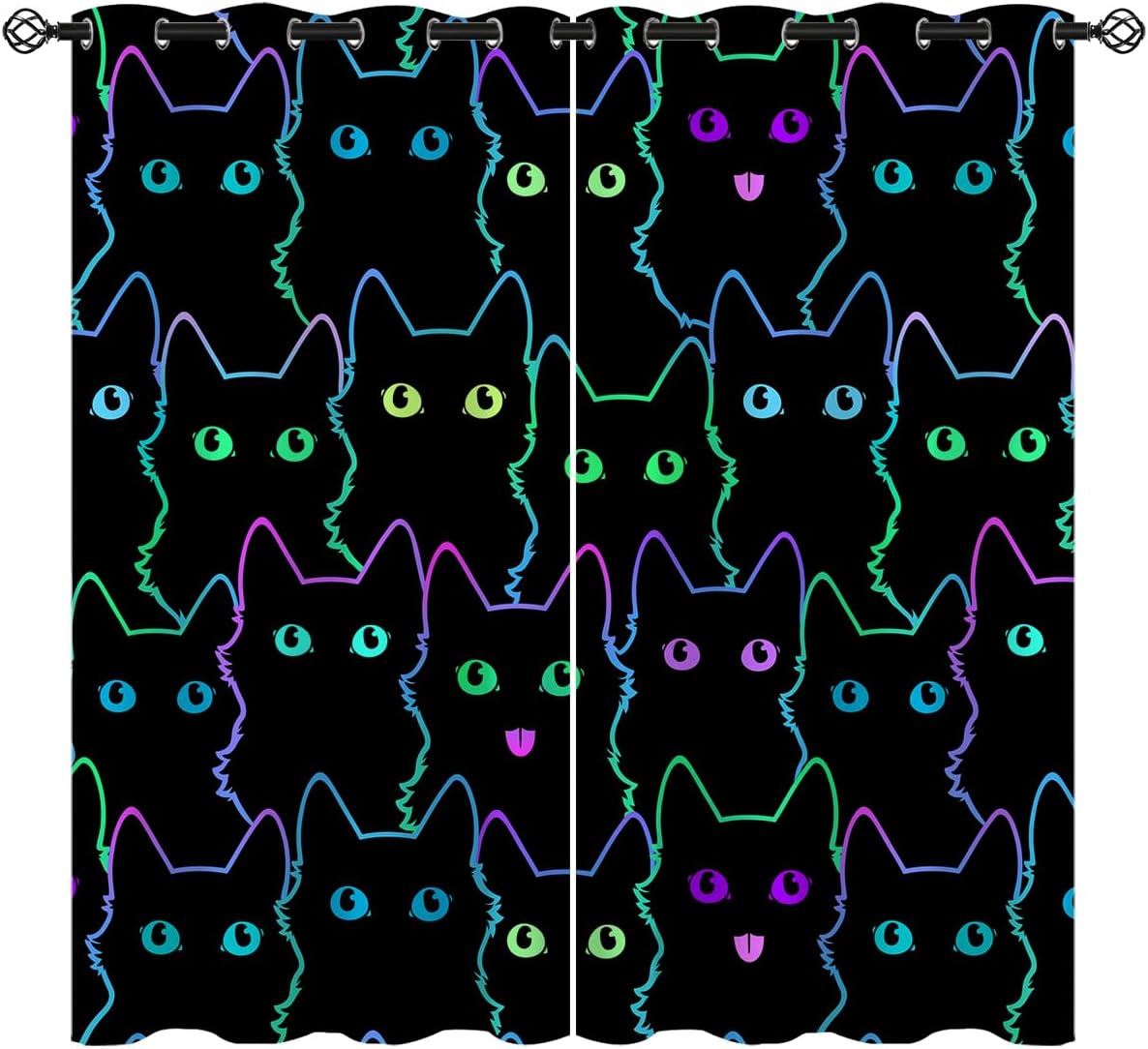 Cat Blackout Curtains for Girls Boy Home Decor, Colorful Cartoon Kitty Lovely Animal Cute Cats Grommet Thermal Insulated Drapes Darkening Window Curtain for Bedroom Living Room, 42 x 63 Inch