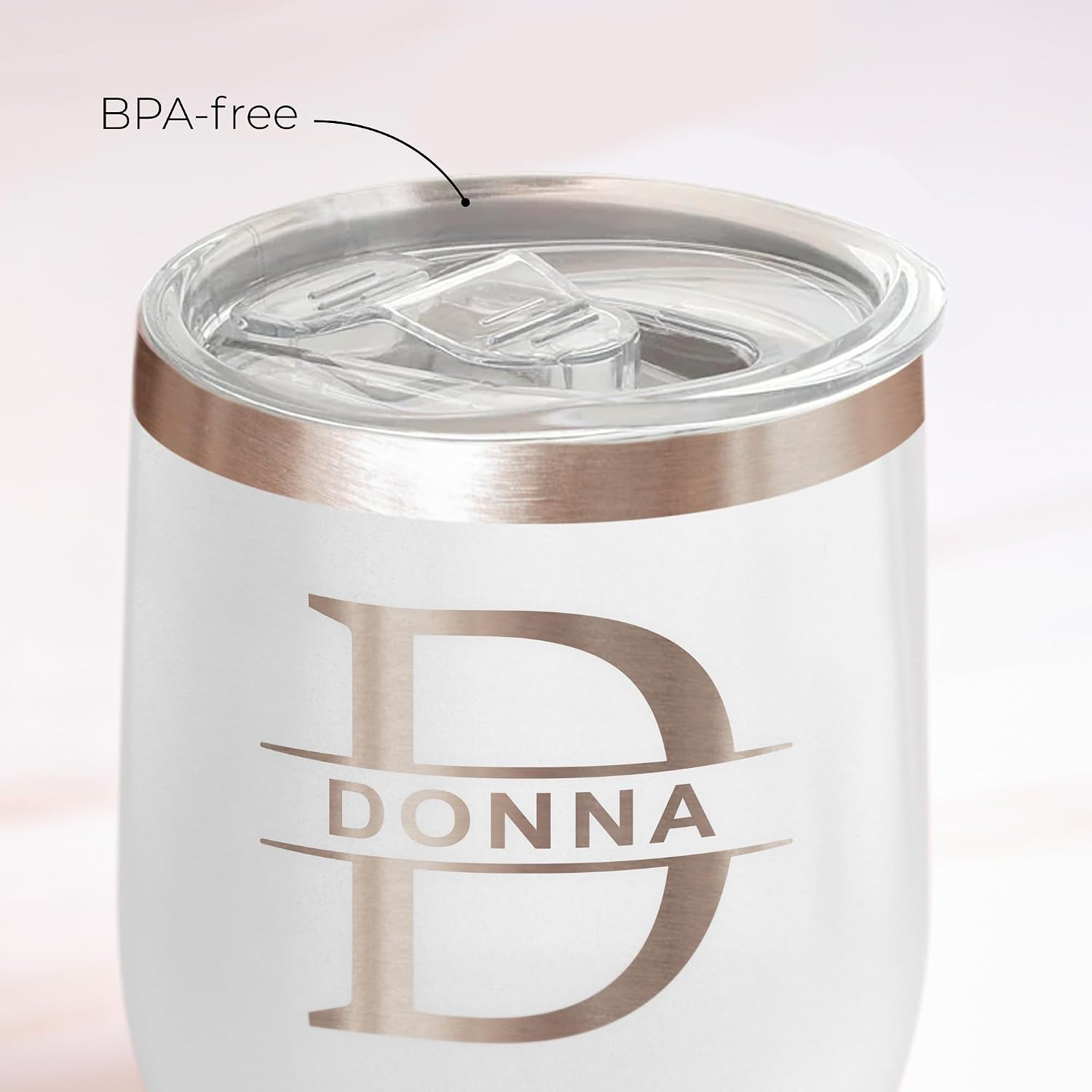 Personalized Wine Tumbler with Lid | Stainless Steel Coated Metal Engraved Insulated 12 oz Custom Cooler Glass Cup for Women & Men | Thermal Beverages Travel Coffee Mug with Text & Logo (White)