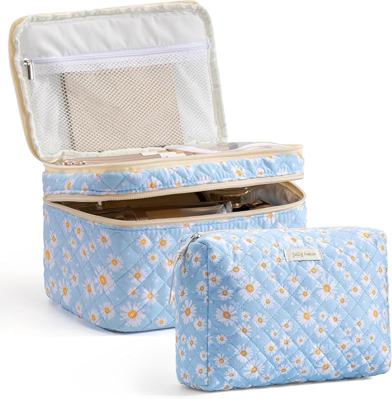 HBselect Kit com 2 Estojos de Maquiagem para Viagem em Algodão, Estampa Floral 2PCS-DAISY