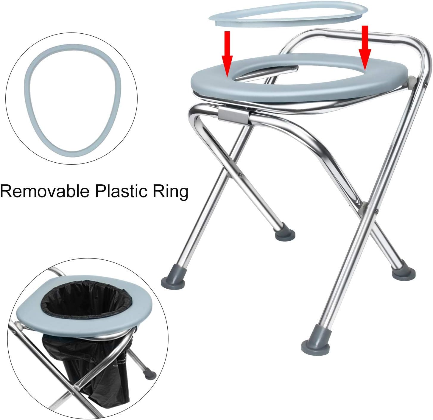 BLIKA Stainless Steel Portable Toilet Seat, Folding Toilet Camping Toilet Travel Toilet Car Toilet Camp Commode, Portable Toilet for Camping (16.5" High) : Sports & Outdoors
