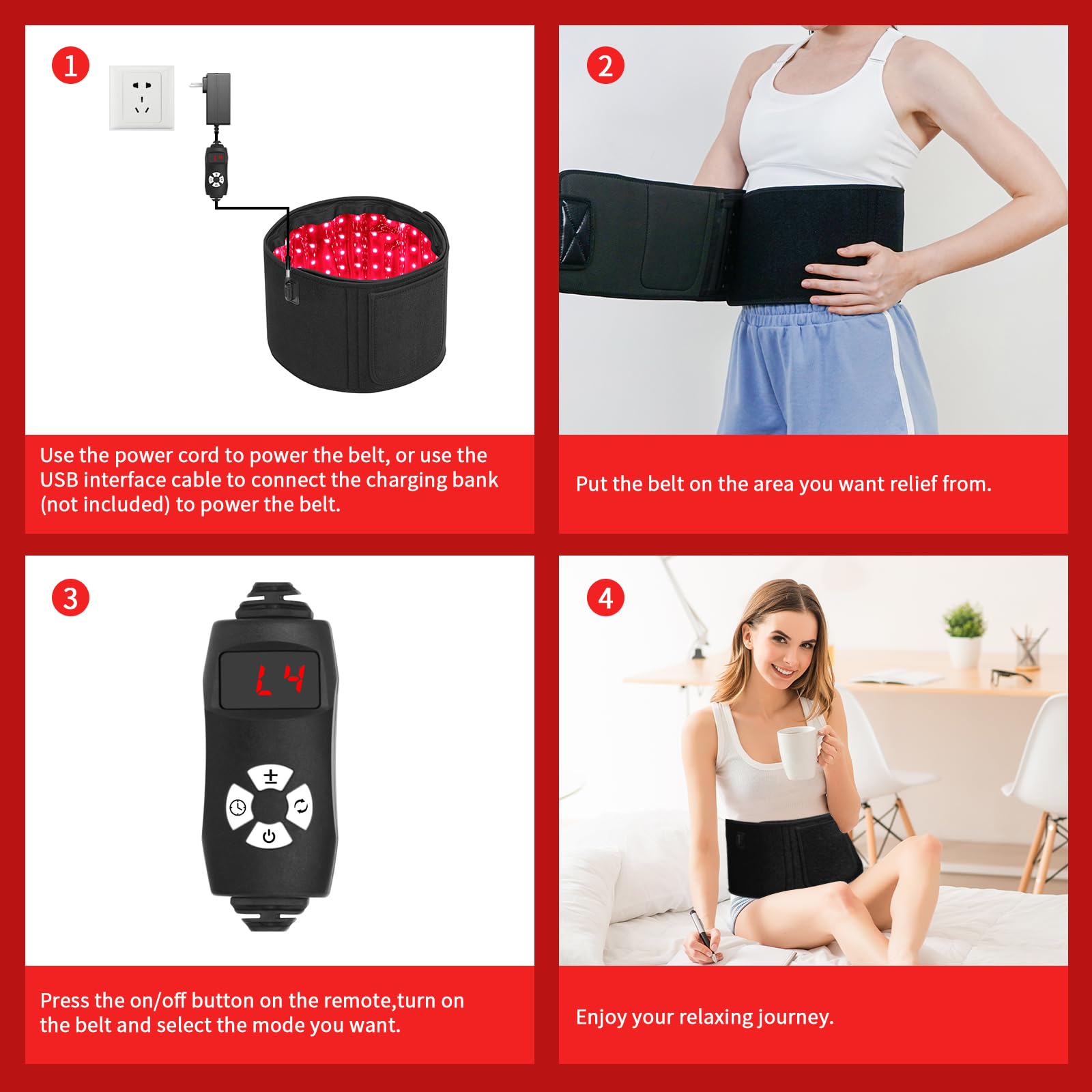 Ceinture à lumière rouge pour corps, 5 modes améliorés 2026 lumière proche infrarouge pour le corps, lampe à haute efficacité LED à double onde (660 nm et 850 nm), personnalisation multi-mode