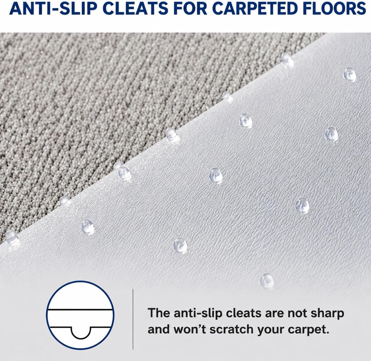 Thickened Office Chair Mat for Carpet, 48"×36" with Lip 1/8" Thick Rolling Gaming Chair Mat with Anti-Slip Particles, Clear Heavy Duty Floor Protector for Office&Home