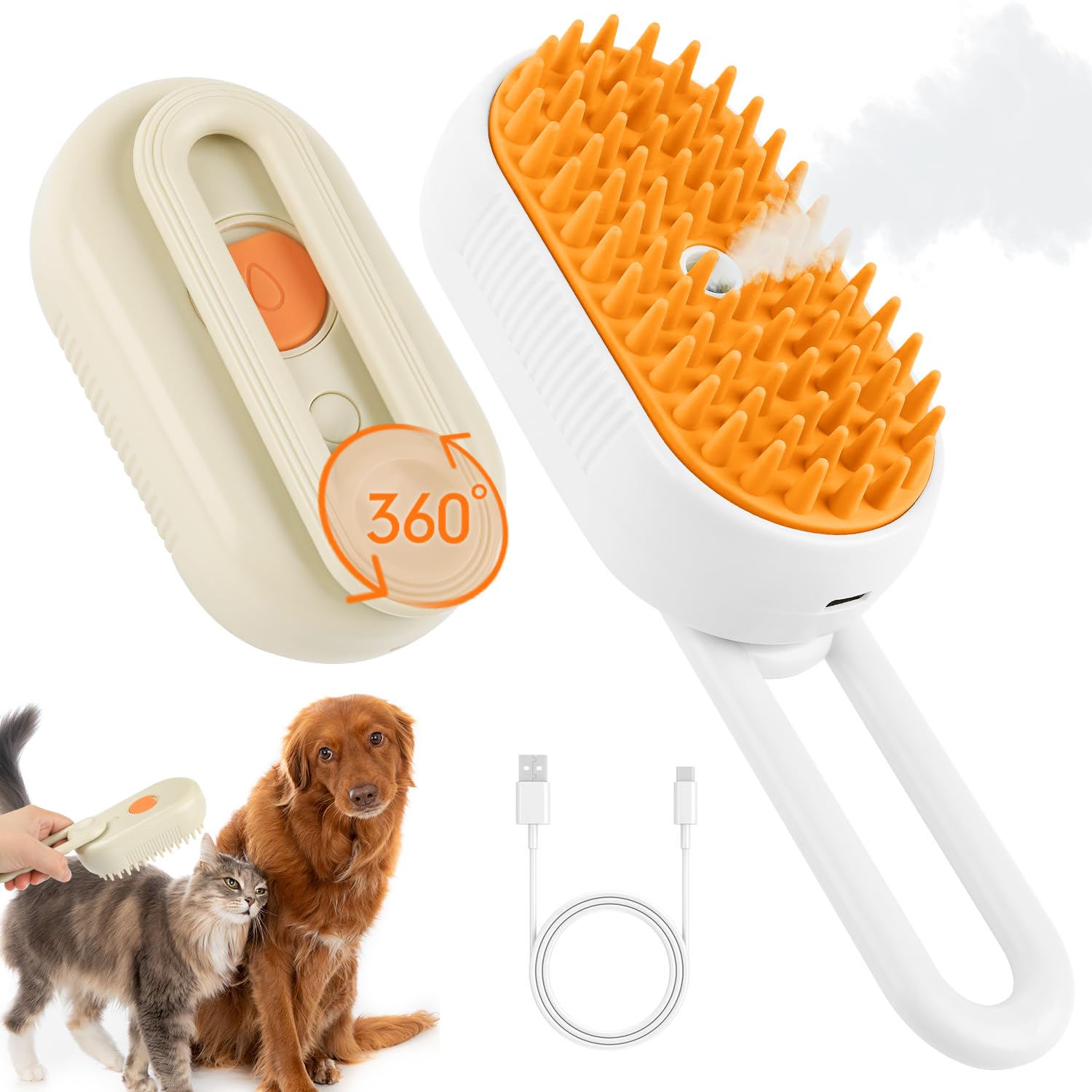 Cepillo para gatos con agua DQGHQME USB recargable en spray para gatos, peine de masaje para perros, pelo corto, pelo largo, 3 en 1, cepillo de vapor multifuncional para masaje, cuidado y depilación