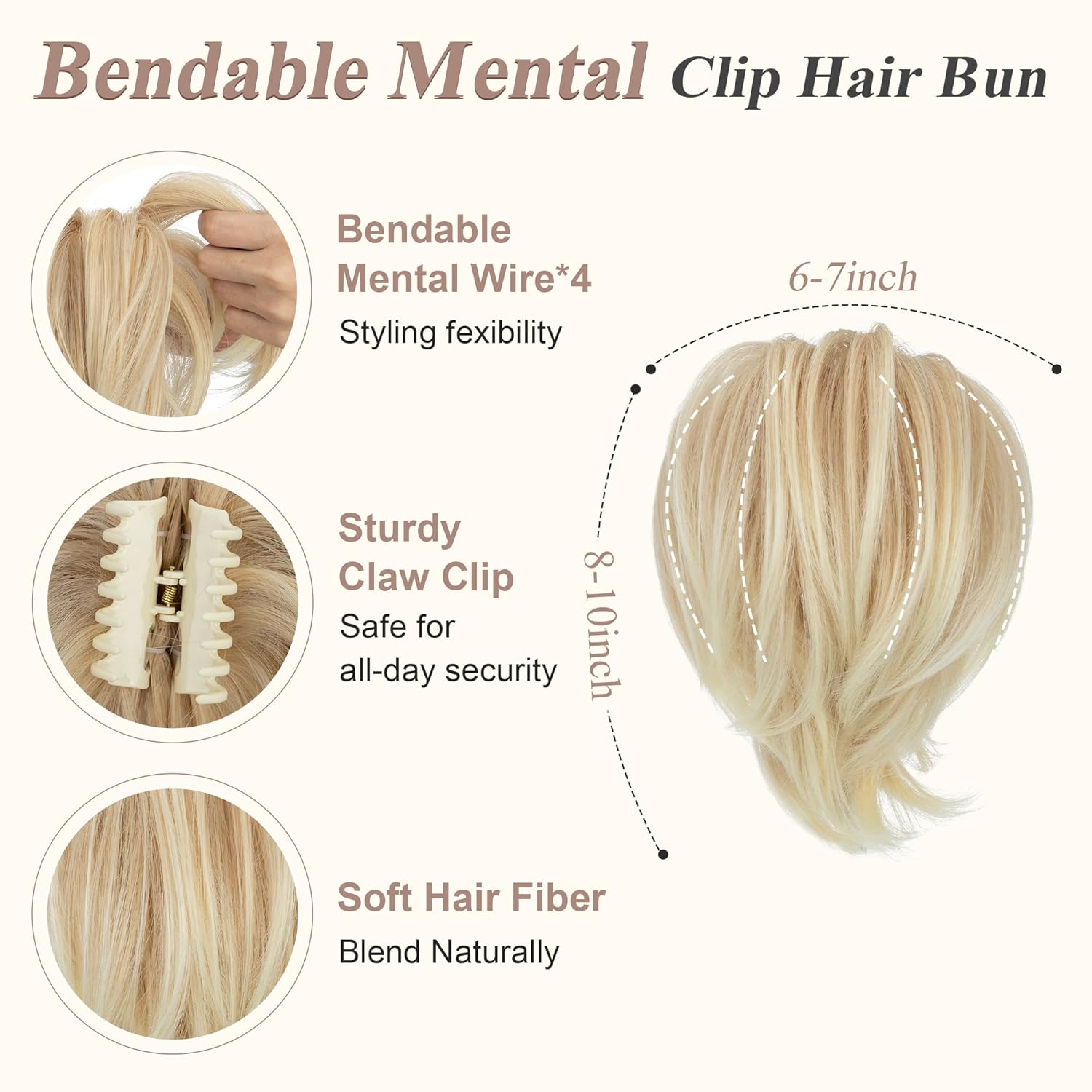 SEGO Claw Clip Short Ponytail Extension Messy Bun Hair Piece With 4 Bendable Metals DIY Synthetic Fake Hair Bun For Women 8 Inch-#24T613 Neutral Blonde to Bleach Blonde - Image 2
