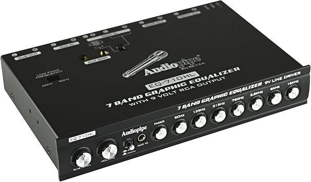 Audiopipe 7 Band Graphic Equalizer with Hi/Lo 9V Line Driver EQ-710HL