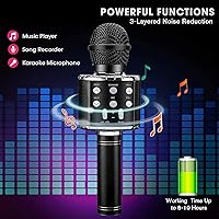 Vista 3 de ShinePick Micrófono de karaoke, micrófono inalámbrico 4 en 1 con luces LED, máquina de karaoke portátil de mano, reproductor de KTV para el hogar