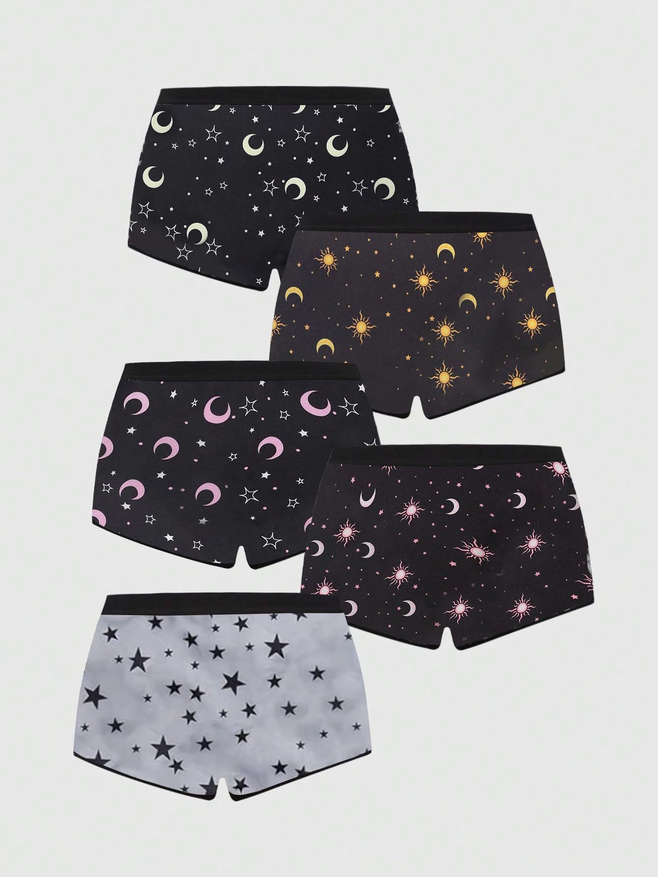 WDIRARA Women's 5 Pack Goth Graphic Panties Boyshorts Mid Rise Shorts Briefs Boxer: Large Multicolor Moon