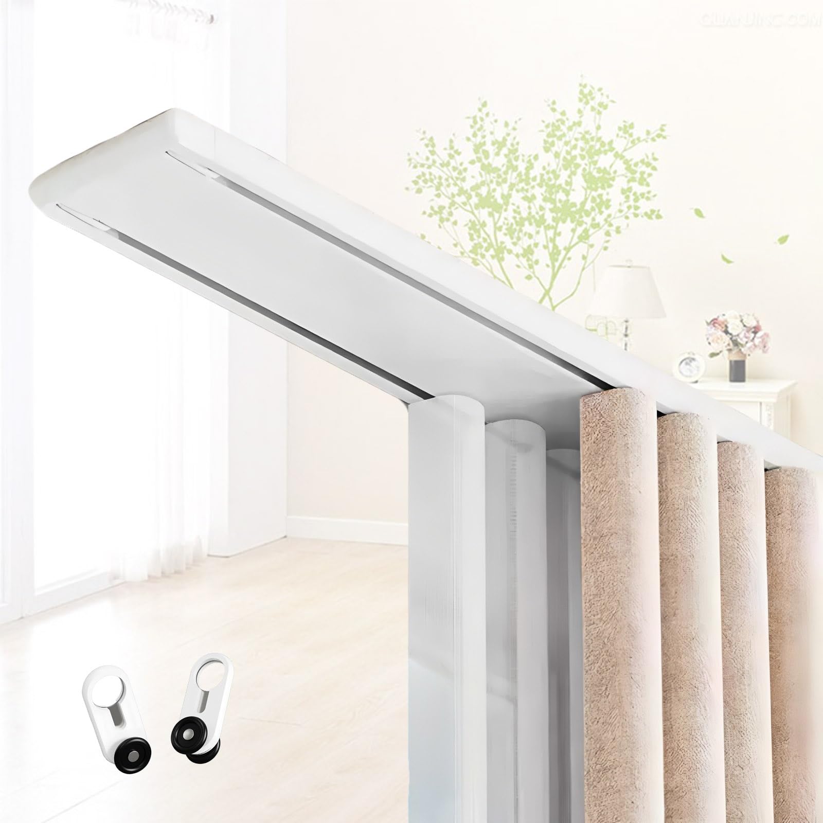Double Tringle À Rideau en Aluminium, Rail Rideau Plafond avec Rouleaux Muets Voie De Rideau De Séparation De Pièce pour Maison Chambre Fenêtre Salle De Bain Bureau(Gray,4.2m(13.8ft))