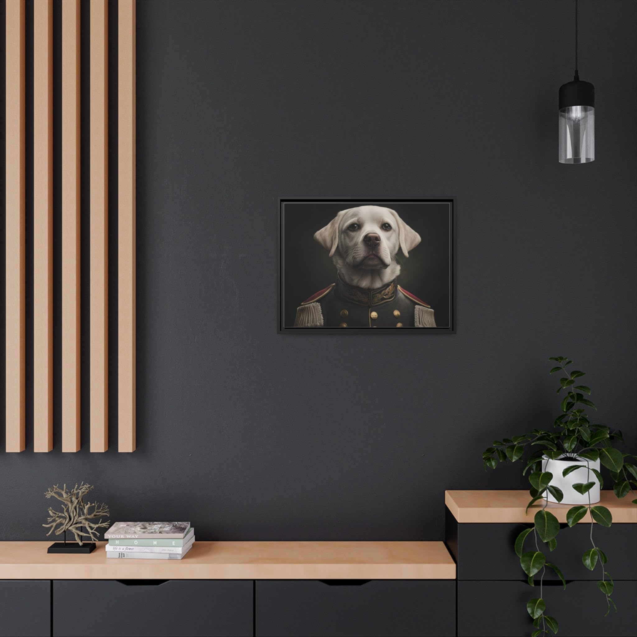 General Wiggles: The White Lab in a Civil War Uniform Matte Canvas, Black Frame 1.25'' Depth 24″ x 18″ (Horizontal) / Black / 1.25"