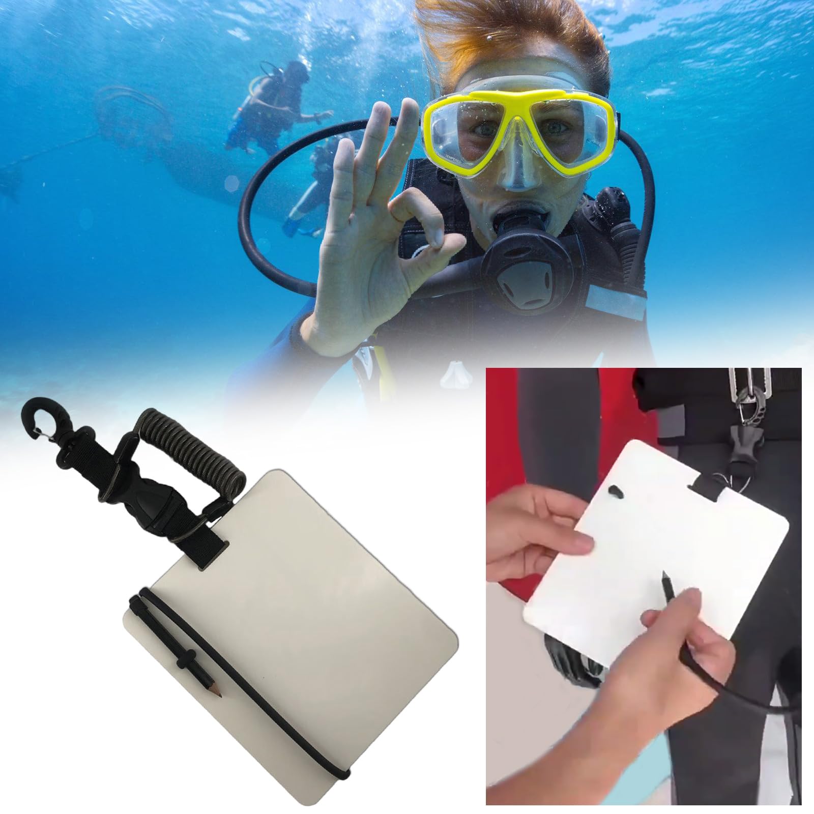 Unterwasser Schreibtafel, Tauch Wordpad mit Bleistift und Schnellverschluss Schnalle, Unterwasser Wordpad, einfach zu verwendende Tauch Schreibtafel