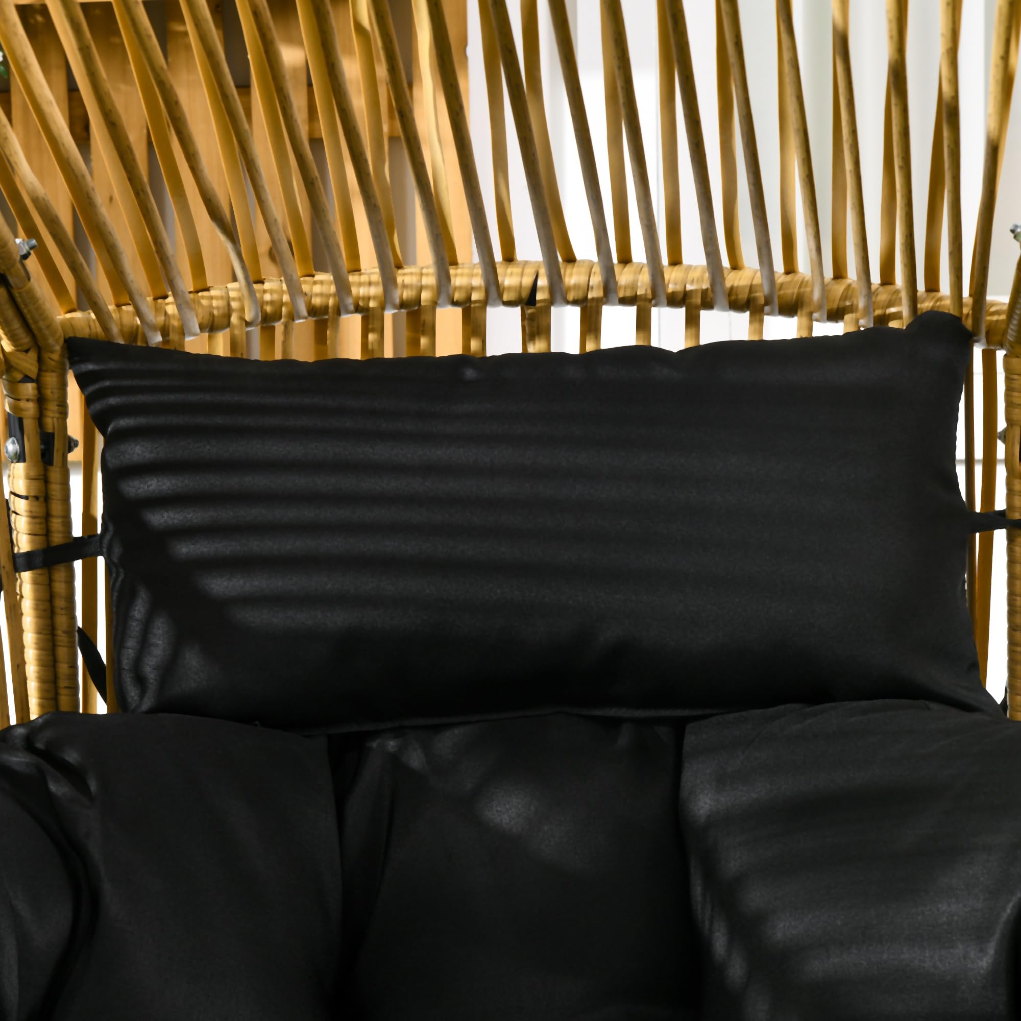 Outsunny Sillón de Ratán Sintético Silla de Terraza en Forma de Huevo con Reposacabezas Acolchado Cojín y Marco de Acero para Jardín Balcón 89x75x143 cm Arena y Negro
