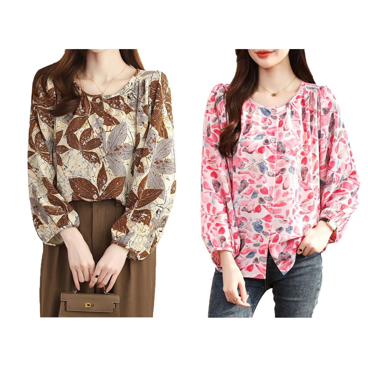 Women's Shirt Top | Elegant Floral and Artistic Prints for a Stylish Look | Long Puffed Sleeves for a Trendy Touch | Stylish Available in Pack of 2 (5233)-image-17