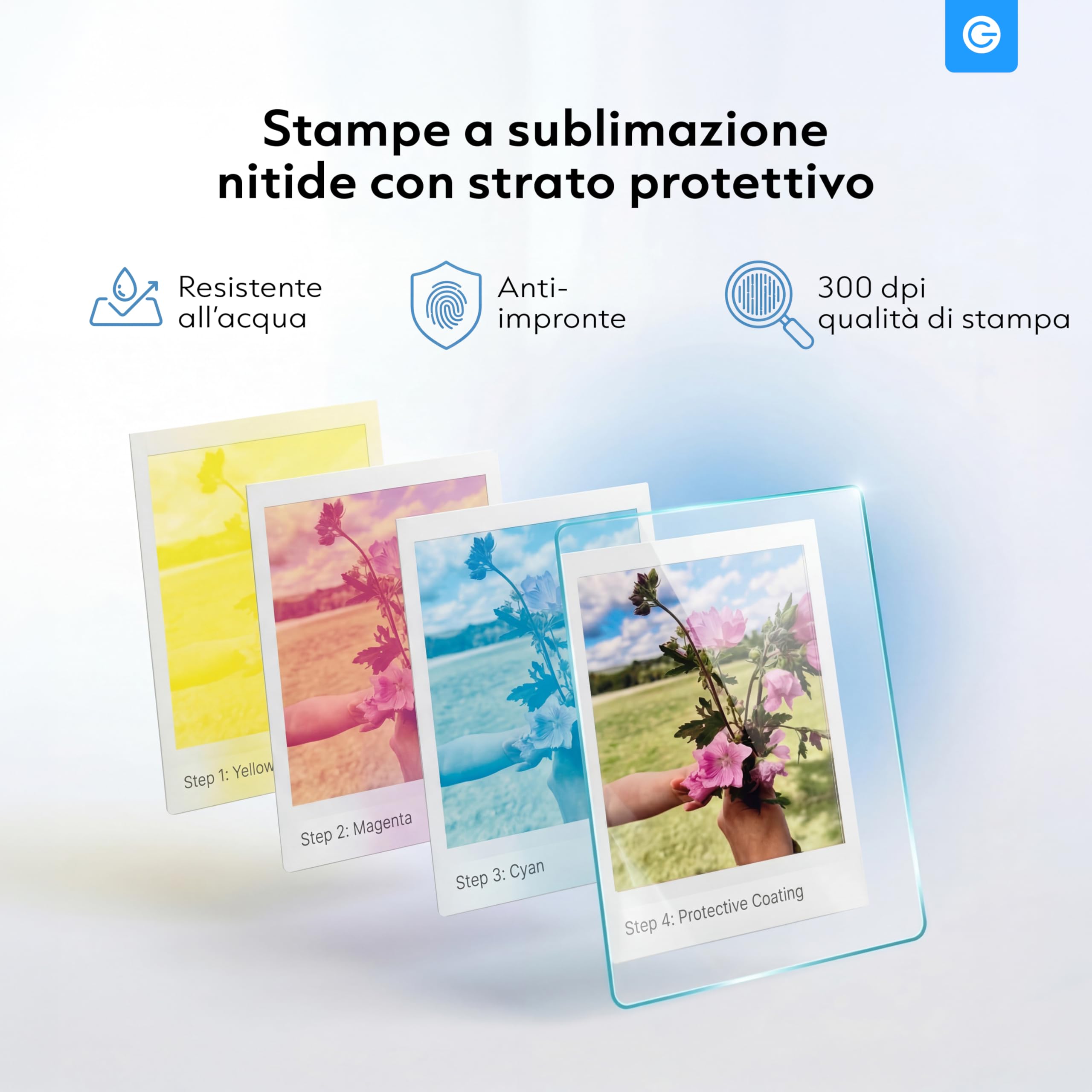 Silvergear® Stampante fotografica per smartphone, mini stampante Bluetooth con app, iOS e Android, stampante istantanea da 300 dpi, sublimazione a colori a 4 pass, matrimonio e journaling, con fogli