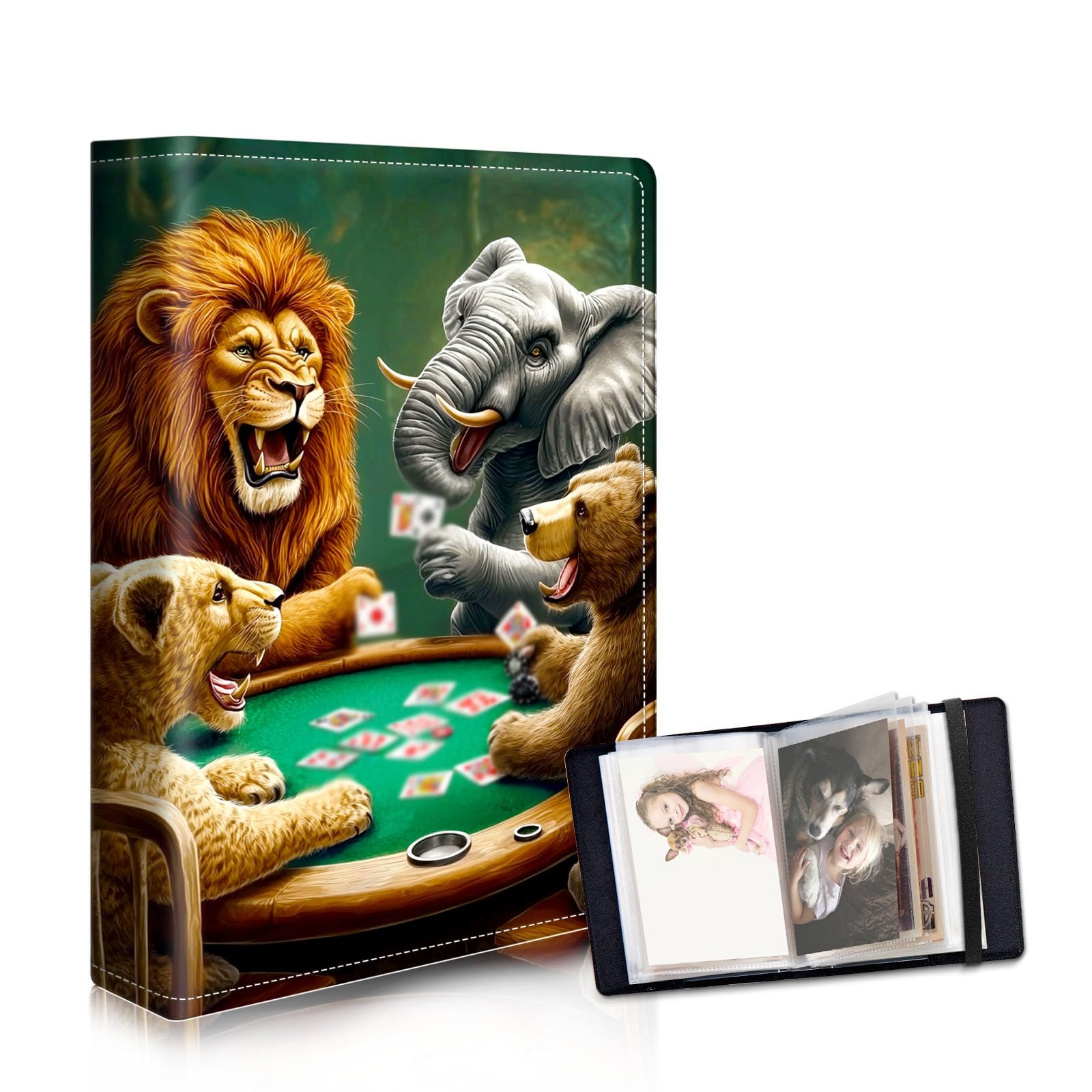 DISUOFEART Photo Albums 4x6 Pictures, Large Capacity Leather Cover Photo Book with Clear Pockets, Animal Poker Game Night Family Picture Album for Wedding Anniversary Baby Travel — image 1