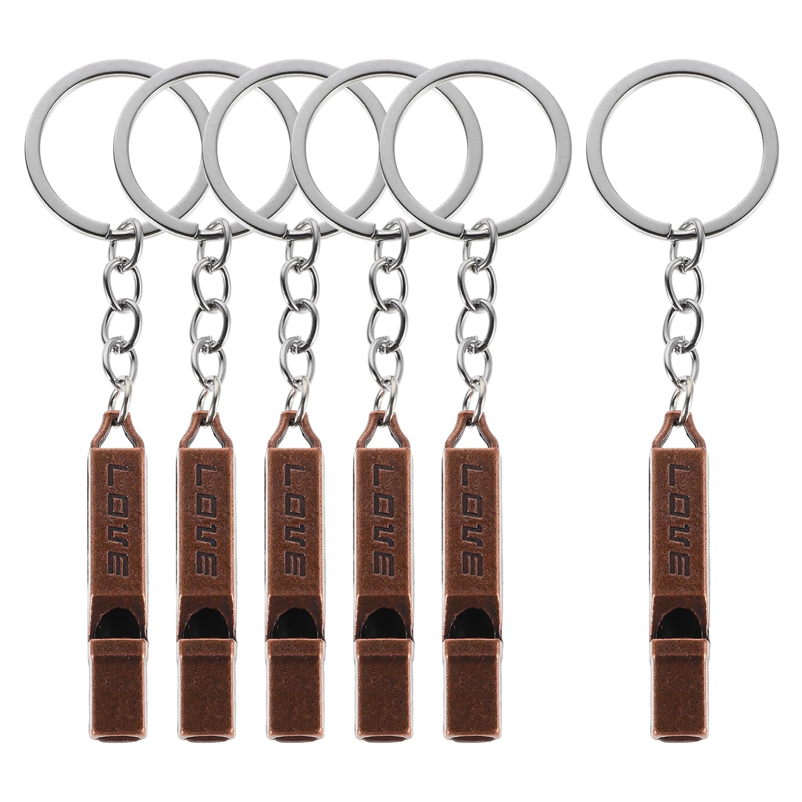 ifundom 6pcs Copper Signal Whistle Loud Noise Maker Keychain for Outdoor Sports Hiking Camping Fishing Distinctive Emergency Tool Engraved Pendant Dark Brown