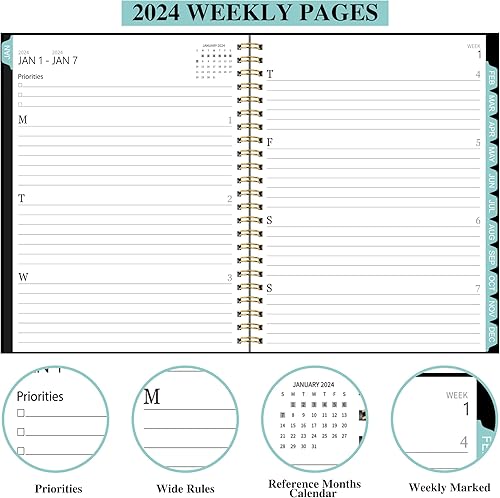 Miniatura 4 de Agenda 2024-2024, agenda académica semanal y mensual de 8.5 x 11 pulgadas, agenda académica anual, 12 pestañas mensuales, calendario, bolsillo