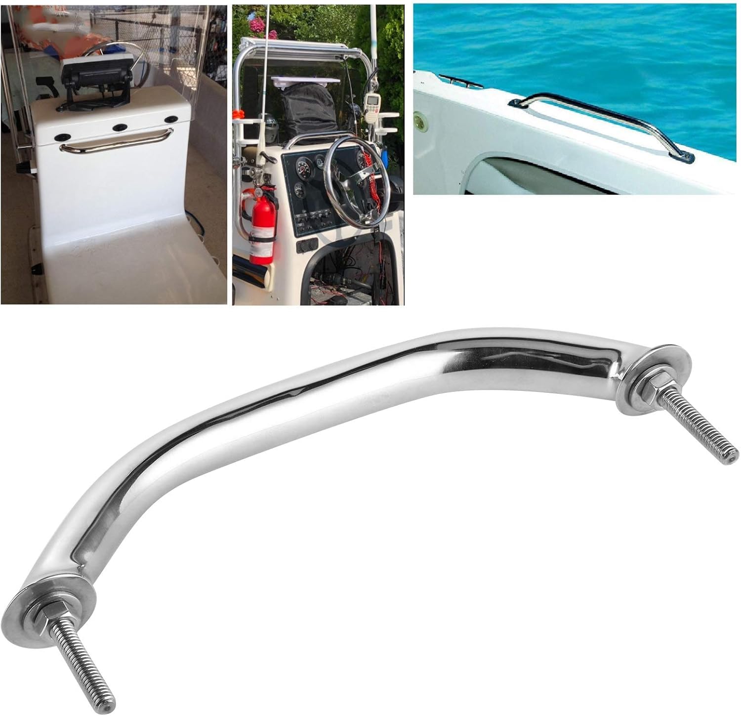 Aramox Boot Hardware Handlauf Griff, Edelstahl Marine Boot Griff Tür Haltegriff Silber für Bootsluke Yacht Badezimmer (300mm)