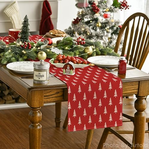 Miniatura 2 de Artoid Mode Red Xmas Tree Christmas Table Runner, Seasonal Winter Kitchen Dining Table Decoration for Home Party Decor 13x72 Inch