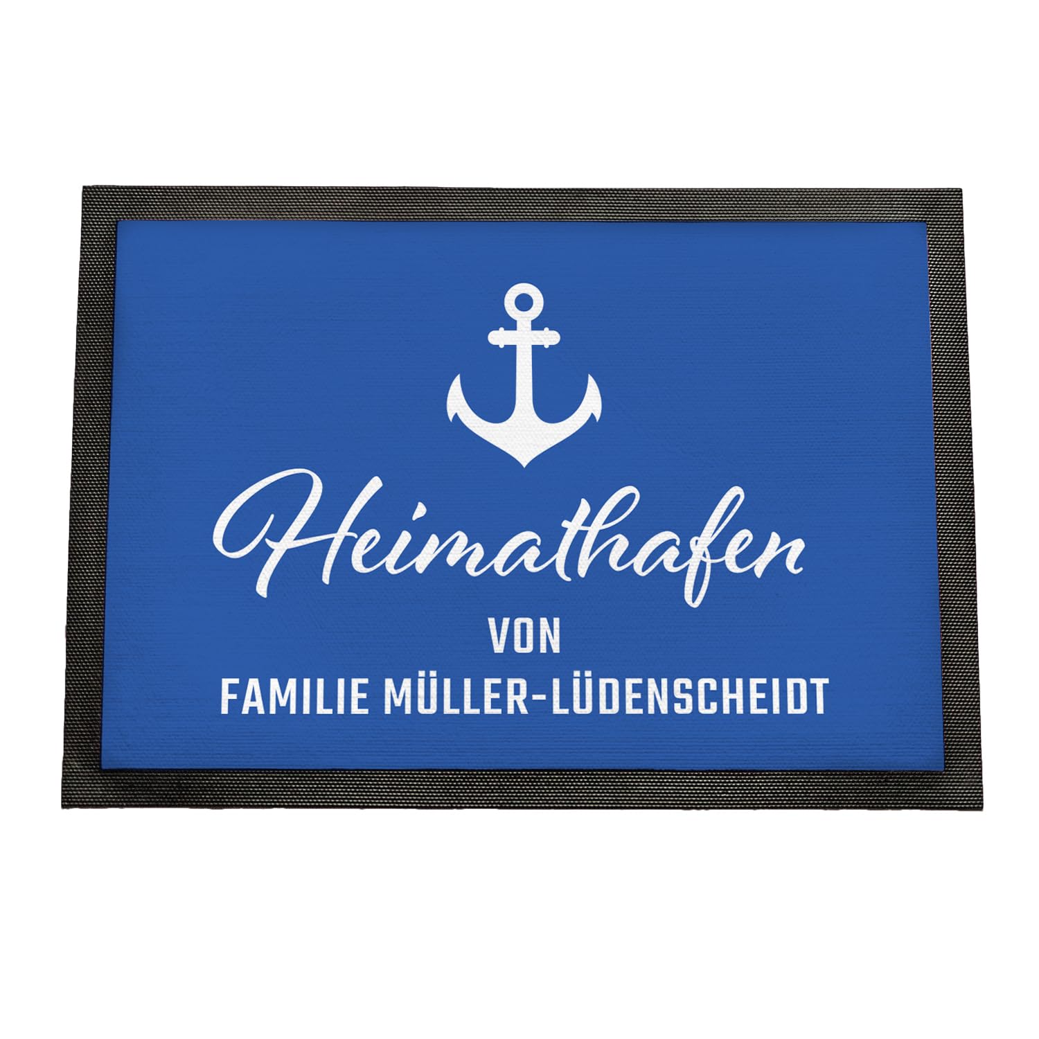 Personalisierte Fußmatte Heimathafen | Maritime Schmutzfangmatte für innen und außen | mit Wunschnamen Bedruckt | für Wohnungstür Haustür Eingangstür | Geschenkidee für Paare zum Einzug | 75 x 50 cm