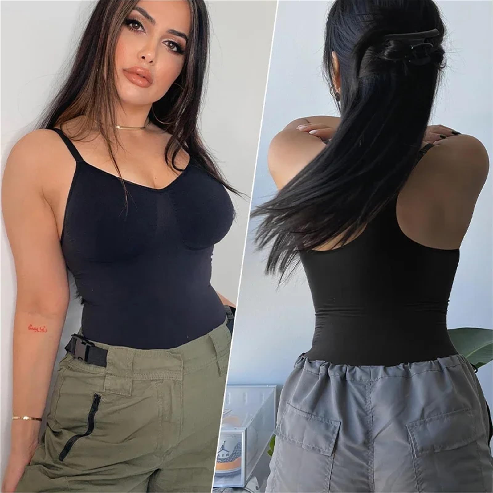 Shapewear Donna Body modellante senza cuciture da donna, canotta con schiena incrociata, controllo della pancia, sollevatore di glutei, body shaper, intimo snellente