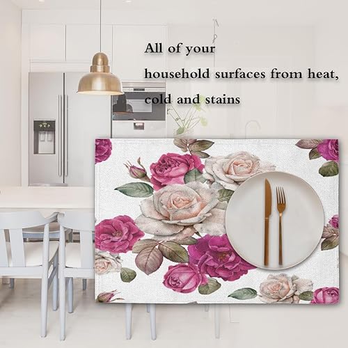 Miniatura 7 de Roses Flower Decor Placemats Set of 4 Table Mats Washable Placemat Waterproof Place Mats for Party Home Dining Table Decor 18x12 in