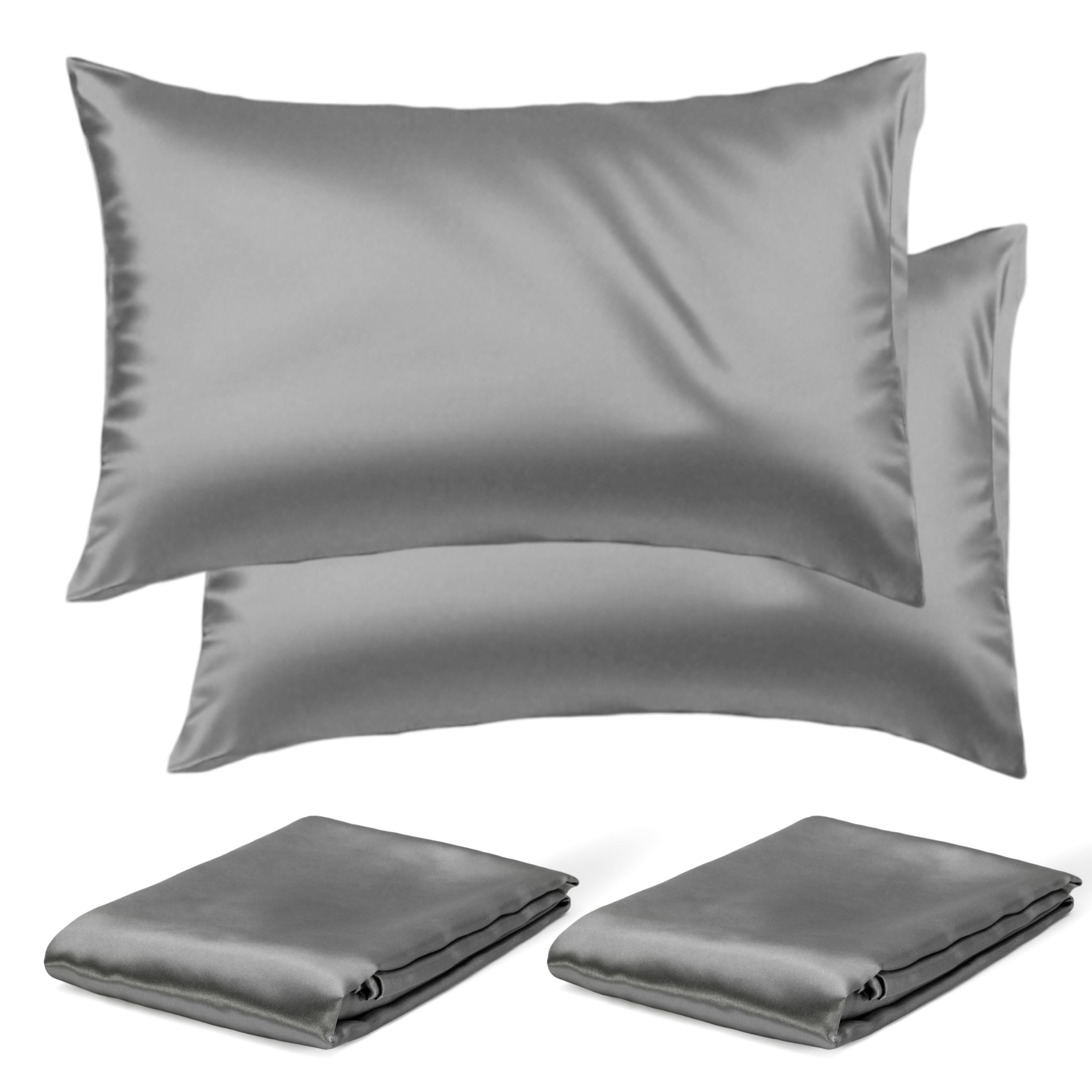 THALMONA Set Federe Cuscino Letto 2 Pezzi 50x70 Cm – Copricuscino Letto Morbido Elegante con Chiusura Zip Resistente, Facili da Lavare Antipiega Traspiranti, Anallergiche in Poliestere (Grigio)