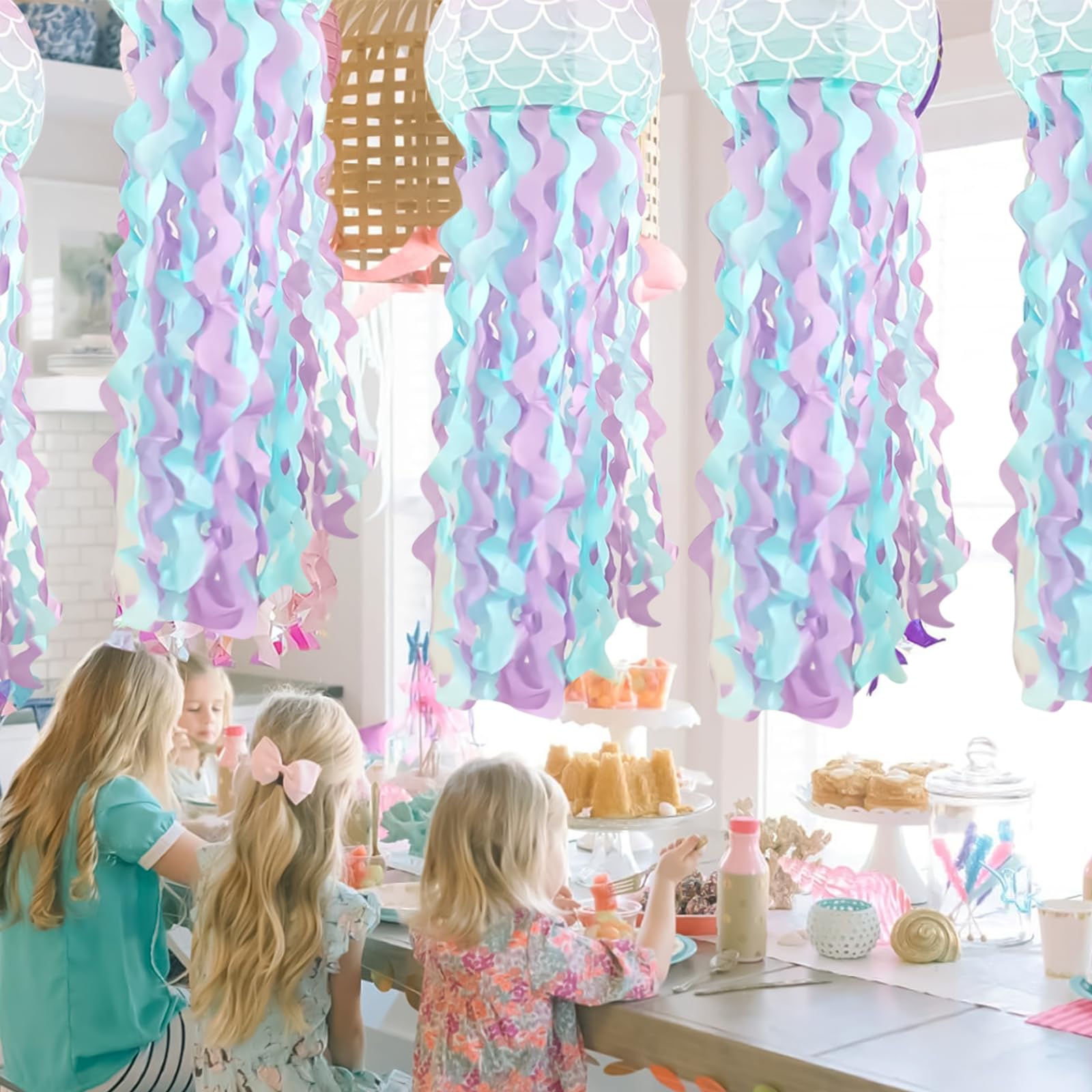 GOMETY Set di 4 lanterne di carta a forma di sirena, decorazione per feste, decorazioni per feste di compleanno, per ragazze, oceano, decorazione di compleanno sotto il mare, per feste