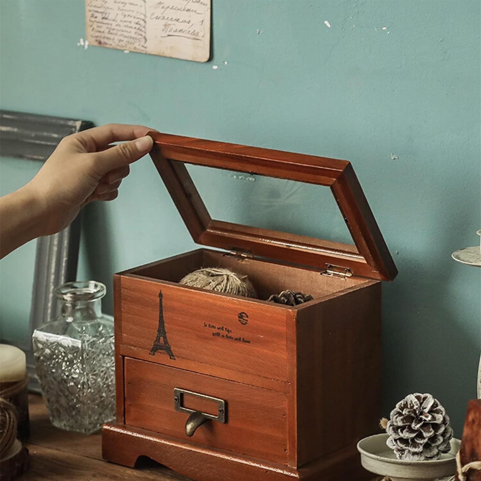 KanDuo Suministros de Costura, Kit de Costura, Cesta de Costura de Madera, Caja de Costura Antigua Retro con Kit de Costura, Accesorios, Juego de Costura for el hogar, marrón