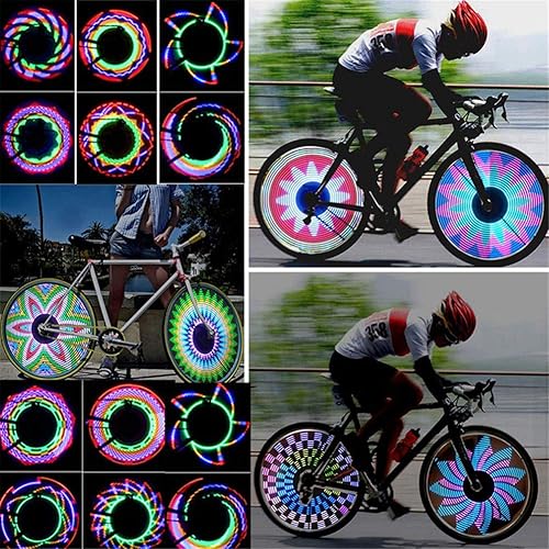 Yunobi Luces de rueda de bicicleta - Luz de neumático de rueda, 32 patrones atractivos luz de bicicleta de doble pantalla radios luz de conducción