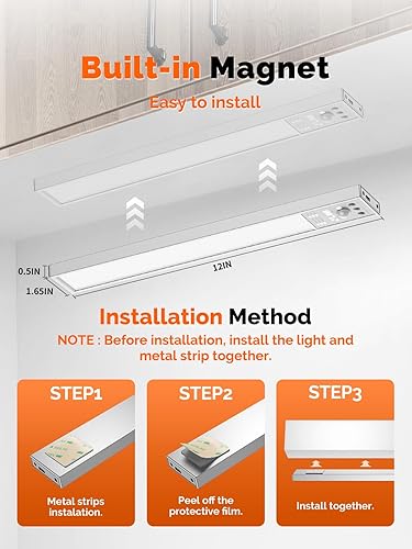 Miniatura 8 de Luces para debajo del gabinete, luces LED de 2500 mAh, luz con sensor de movimiento para interiores, 2 unidades de iluminación debajo del gabinete,