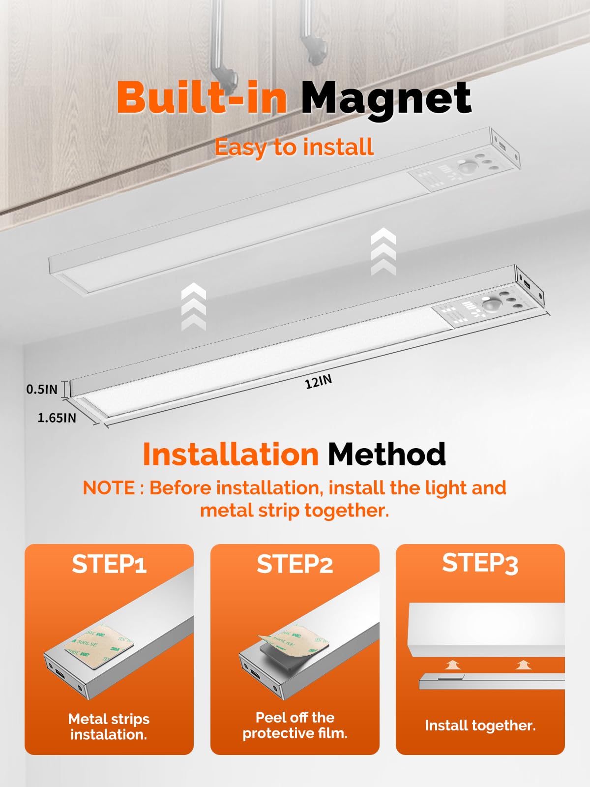 Unterschrank-Beleuchtung – 2500 mAh LED-Bewegungsmelder-Licht für den Innenbereich, 2 Stück, 30,5 cm, 3 Farbtemperaturen, 111 LEDs, kabellos, USB, wiederaufladbar, für Küchen-/Schrankleuchten