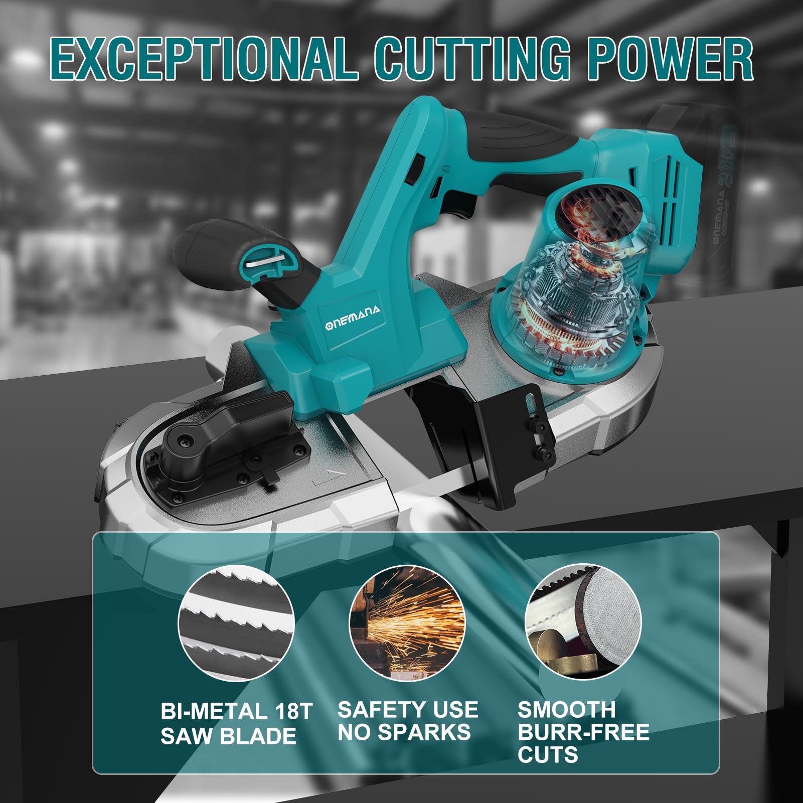 Cordless Bandsaw, ONEMANA 20V Brushless Power Band Saw, 2.5