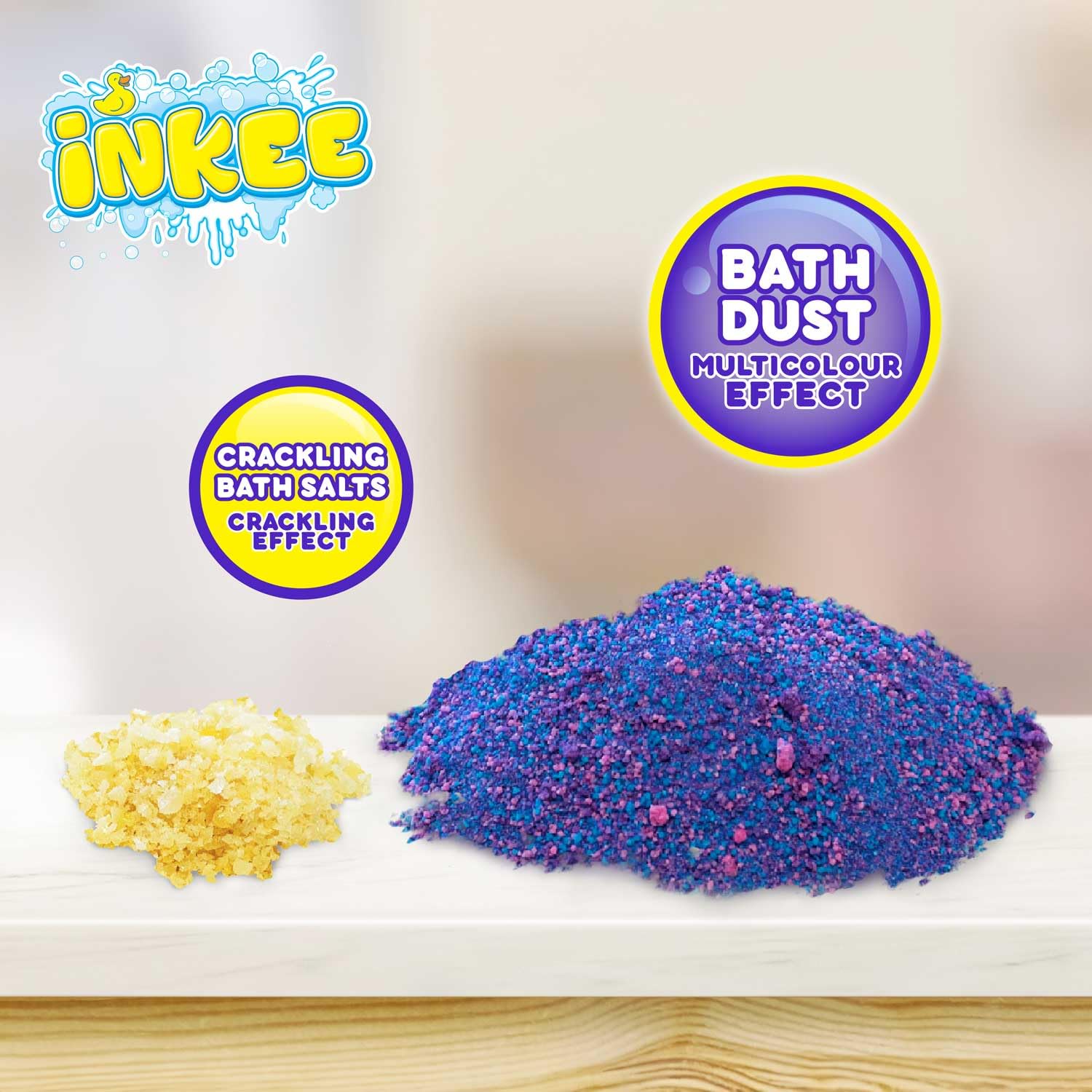 INKEE Granulés de Bain Galupy Mermaid Pack de 16 | Sels de Bain crépitants rose, bleu et violet avec huile de jojoba & arôme Milkshake banane, 16 Sachets de 60g