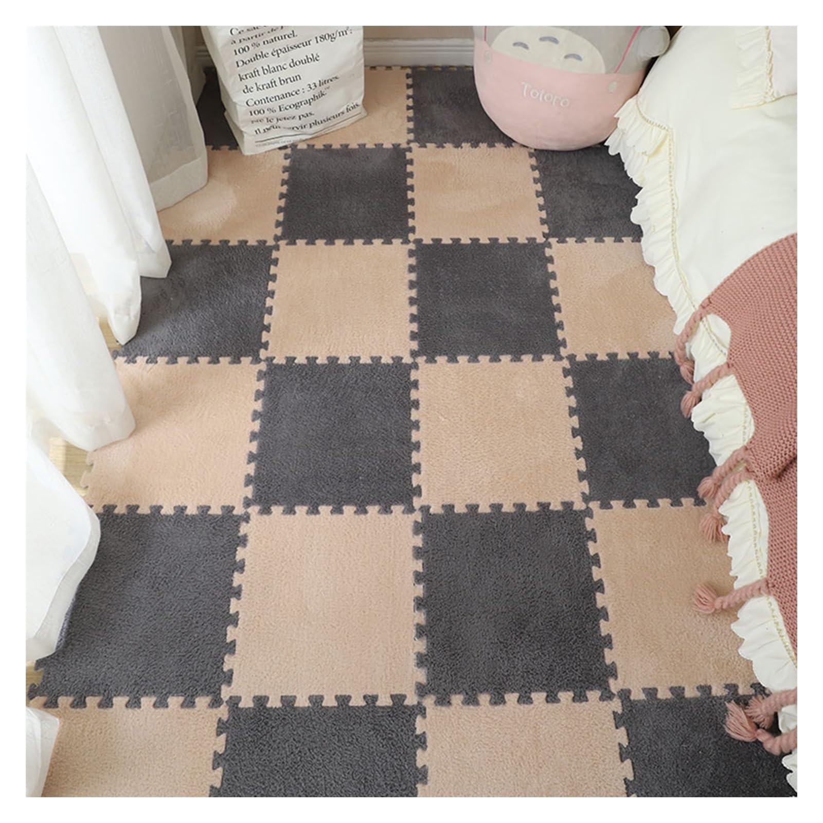 Alfombra Puzzle Suelo Acolchado de Goma Eva,10/30 Piezas Alfombra Cuadrada Entrelazada Alfombra De área Esponjosa,Suelo Acolchado de Goma Eva, Protección y Decoración ( Color : Gray+light brown , Size