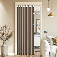 HMYI 100% Blackout Magnetic Accordion Door Curtain for Closet - Single Panel 45x80 Brown Faux Linen, Privacy Room Divider