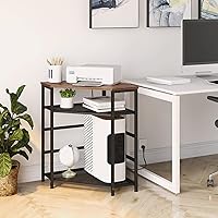 Vista 3 de VEDECASA Mesa de esquina para impresora con toma de corriente, enchufes de carga, puerto USB, estante de almacenamiento ajustable, torre de Marrón