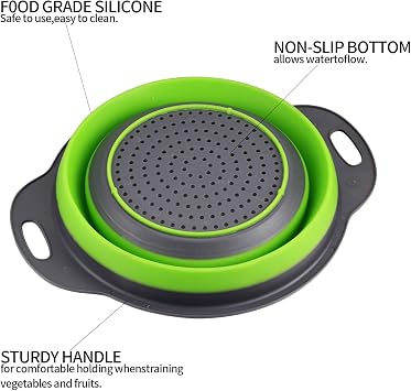 2 Pcs Collapsible Colander with Handle, Colanders & Food Strainers, Silicone Drain Basket Vegetable Fruit Drain Basket, Collapsible Kitchen Strainer for Draining Pasta, Fruits, Vegetable