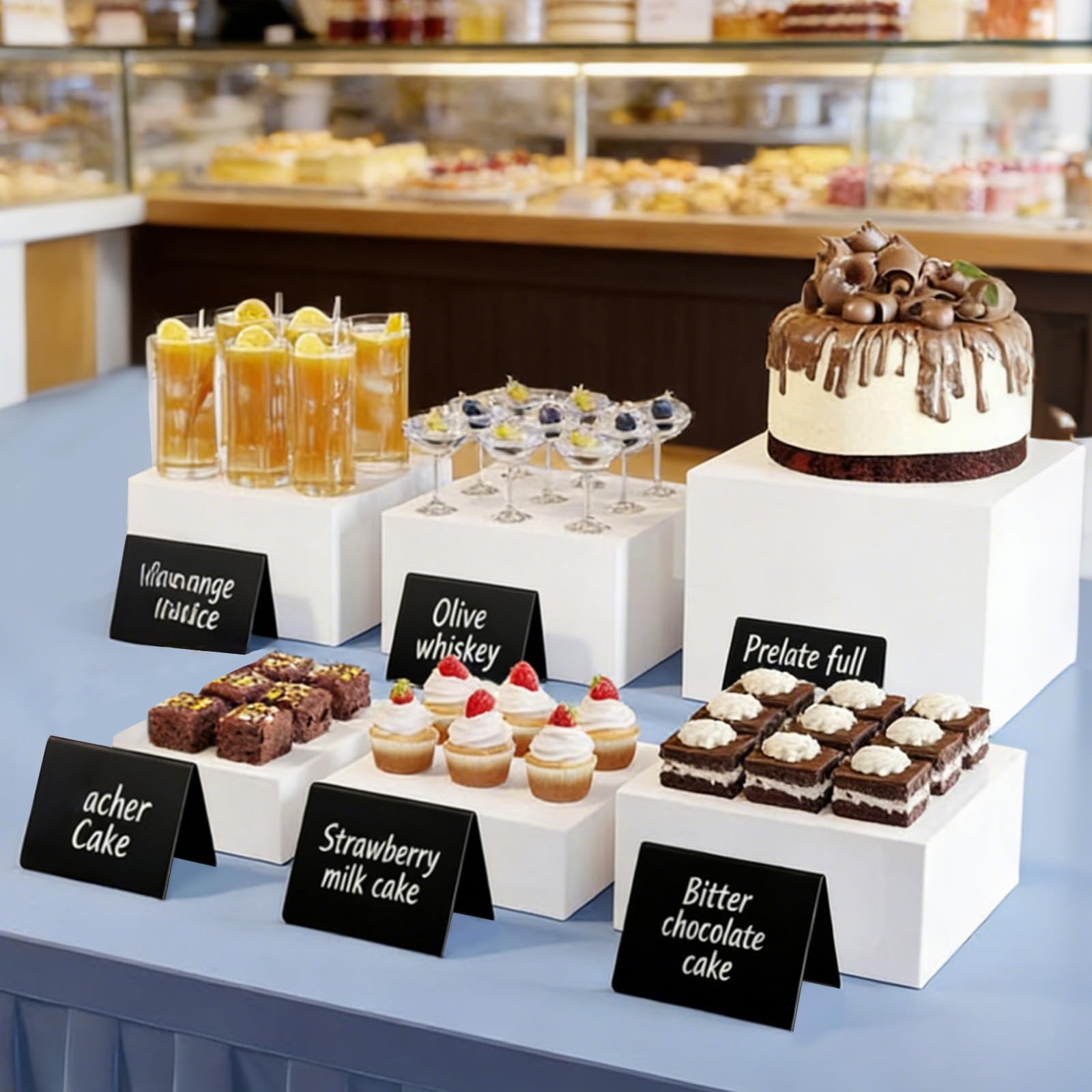 Lot de 6 Presentoir Aperitif Buffet Cube, Boîte de Présentation en Acrylique, 3-8in Presentoir Gateau avec Mini-étiquettes, Supports Buffet Mariage pour Traiteur, Dessert, Bijoux
