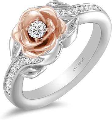 Jewelili Enchanted Disney Fine Jewelry Belle Rose Ring for Women