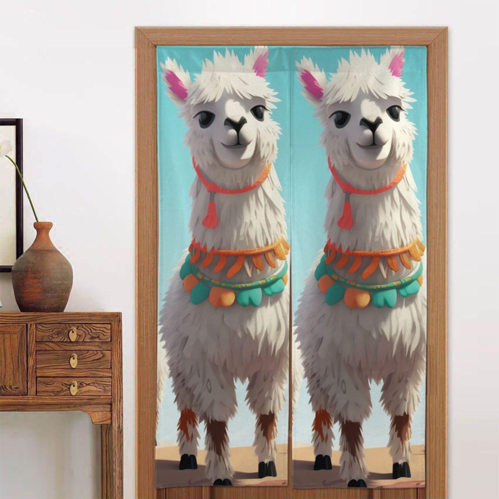 Rideau de porte occultant et thermique motif lama mignon pour salon et chambre 86x142 cm